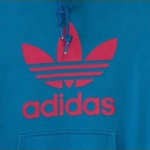 ADIDAS HOODIE SWEATSHIRT BLUE PINK LOGO KIDS LONG SLEEVE POUCH POCKET - Picture 5 of 6
